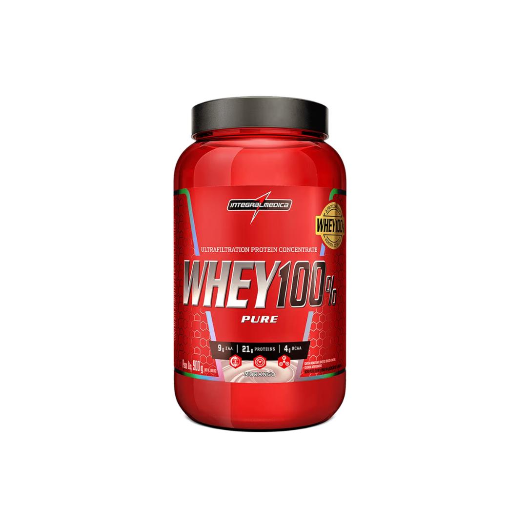 WHEY 100% PURE INTEGRALMEDICA 900G POTE - MORANGO