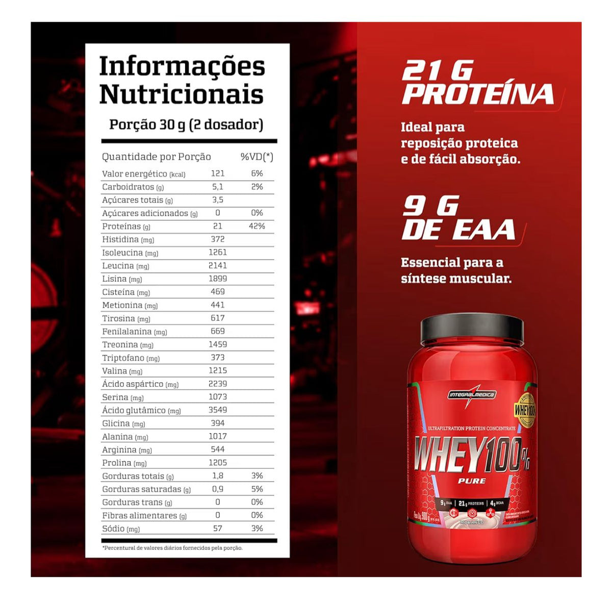 WHEY 100% PURE INTEGRALMEDICA 900G POTE - MORANGO