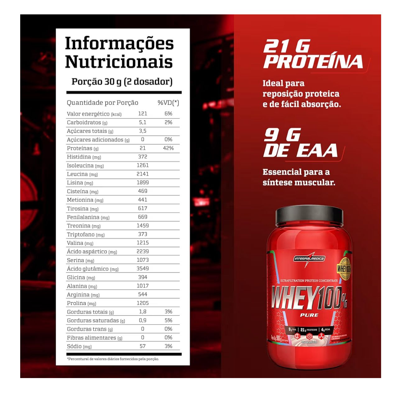 WHEY 100% PURE INTEGRALMEDICA 900G POTE - MORANGO