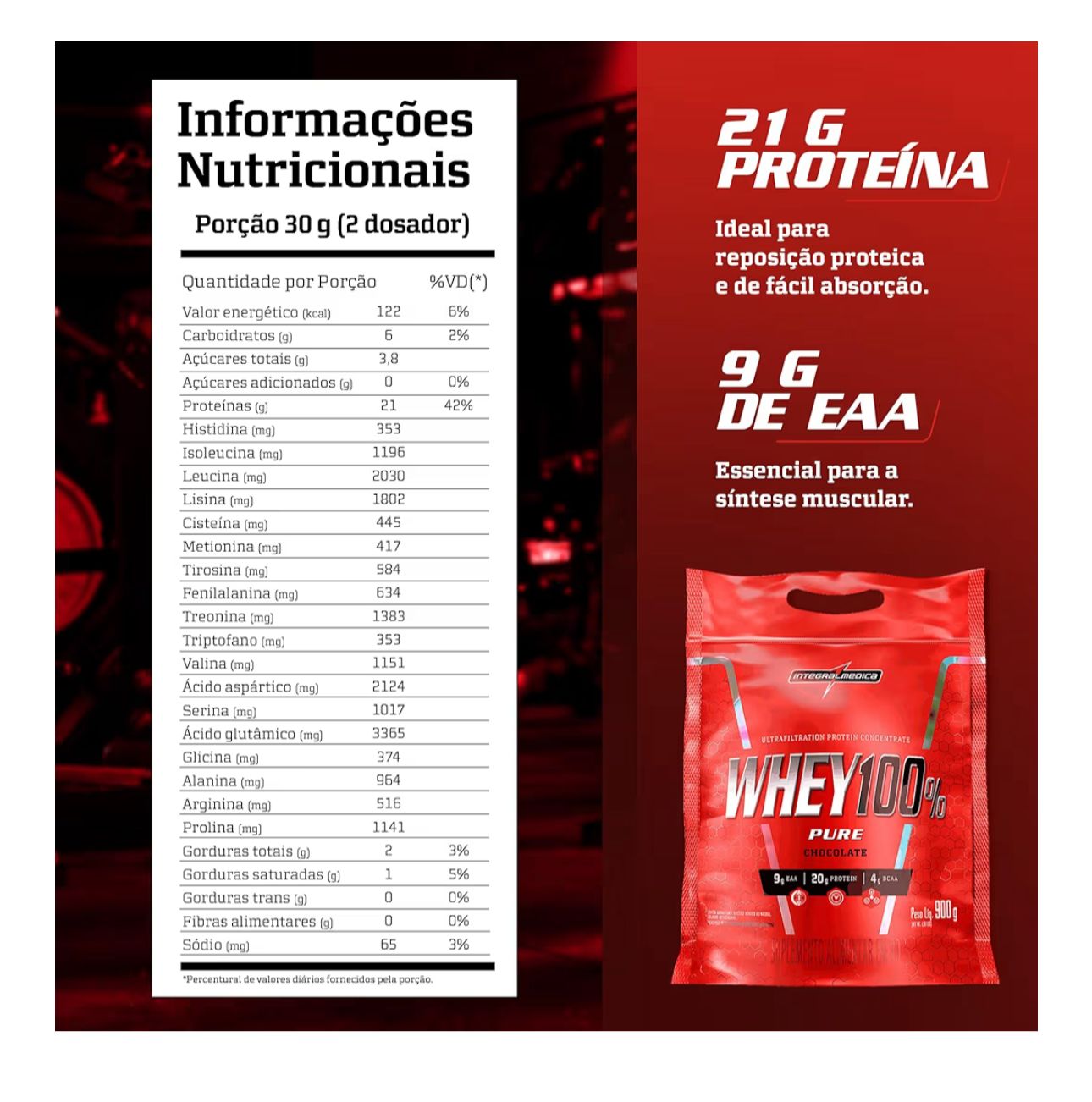 WHEY 100% PURE INTEGRALMEDICA 900G REFIL - CHOCOLATE